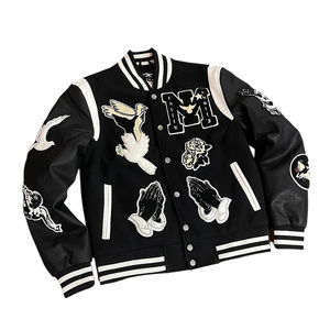 Custom Vintage Style Breathable Single Button Varsity <b>Jacket</b> for Men Winter Stand Collar Front Logo 100% Wool High Quality - Product Image 4