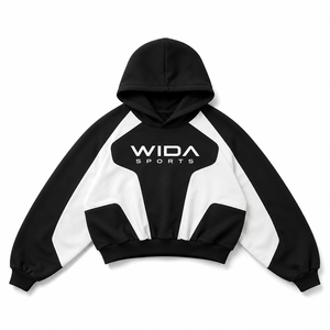 Sweat à capuche sport en molleton personnalisé 320 GSM noir et blanc avec blocs de couleur en coton et polyester, logo imprimé à l'écran - Product Image 1