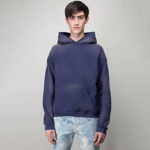 OEM Custom Men's Streetwear Faded Vintage Washed Pullover Hoodie Sun-Faded Thick Fleece with Pocket Collar - Product Image 1