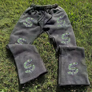 ชุดเซ็ตแทรคสูทสองชิ้นแบบสตรีทแวร์ผ้าฝ้าย 100% ทรงโอเวอร์ไซส์ หนานุ่ม สไตล์ดิสเทรส แอซิดวอช พร้อมปักลายปะติดแบบแอพพลิเคชั่น รับผลิตตามแบบ OEM - Product Image 4