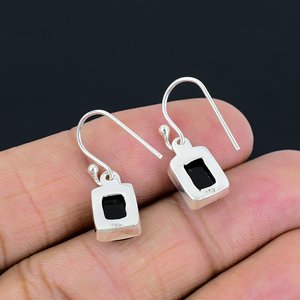Elegant Women's 925 Sterling <b>Silver</b> Black Onyx Bohemian Style <b>Dangle</b> <b>Earrings</b> Octagon Shape for Weddings Parties Jewelry - Product Image 5