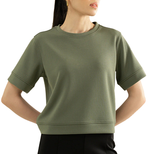 T-shirt court pour femme, col rond, uni, doux, 100% coton, design basique de haute qualité, fabriqué au Pakistan. - Product Image 1