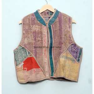Chaleco de punto hecho a mano para verano y otoño, estilo Kantha, estilo patchwork, chaqueta vintage japonesa multicolor, ropa exterior informal. - Product Image 6