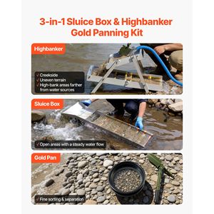 Kit de prospection aurifère Highbanker 50 pouces, égouttoir pliant 3-en-1, 26 outils d'exploitation minière portables, comprenant couteaux et outils - Product Image 2