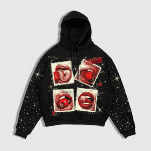 Sweat-shirt à capuche personnalisé avec impression sérigraphique et strass, style streetwear décontracté, impression sérigraphique et strass de haute qualité, unisexe - Product Image 1