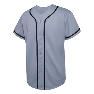 Heather Grey Baseball Jersey with Black Contrast Piping Custom Team Uniform Performance Button Down <b>Athletic</b> Wear - Product Image 2