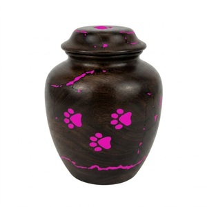 Handcrafted Dark Wood Pet Cremation Urn With Pink Paw Print Design Polished Wooden <b>Memorial</b> <b>Keepsake</b> <b>Box</b> For Dogs And Cats Ashes - Product Image 1