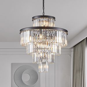 Lampadario di Lusso Elegante in Cristallo da 24 Pollici con 15 Luci e 5 Livelli, Finitura Nera - W1340P188535/L5002 600 B Lampada a Sospensione - Product Image 1