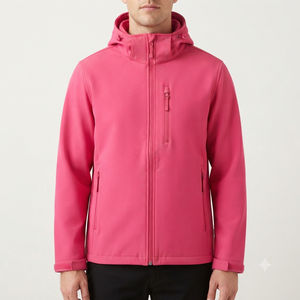 Veste à capuche rose pour homme, fermeture éclair intégrale, coupe-vent, vêtement d'extérieur décontracté, coupe régulière, couleur unie, matière polyester, pour l'automne - Product Image 1