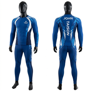 Survêtement de bain en polyester élasthanne 240 GSM de qualité supérieure, design à panneaux bleus, logo personnalisé par sublimation, coupe compressive - Product Image 1