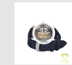 Reloj de Lujo con Correa de Caucho Azul y Diamantes Moissanite, Caja de Oro Blanco Totalmente Cubierta de Diamantes y Diseño Premium - Product Image 1