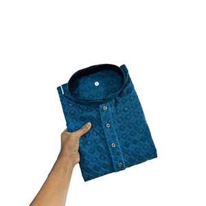DISEÑADOR RAYÓN ALGODÓN MÁQUINA BORDADO TRABAJO HOMBRE KURTA PAYJAMA TEAL - Product Image 1
