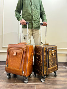 New Real Handmade Full Grain Crunch Leather Luggage <b>Trolley</b> Bags Personalized Weekender Overnighter <b>Trolley</b> Luggage With Wheels - Product Image 3