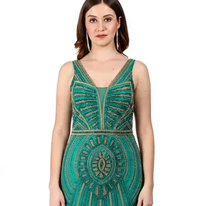 Elegant Green Sequined Sheath Gown V Neck Spaghetti Strap Maxi <b>Dress</b> Geometric Pattern Evening <b>Dress</b> - Product Image 6