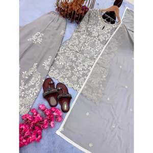 เสื้อ georgette เทียมหนักของผู้หญิง & ชุด plazzo พร้อม Dupatta สำหรับใส่ไปงานปาร์ตี้ - Product Image 2