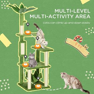 Accogliente albero di gatto al coperto verde con amaca torre comodi mobili per gatti con graffio - Product Image 4