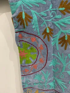 <b>Women</b> Boho Grey Velvet Suzani Long Jacket Embroidered With Floral Design Full Sleeve Kimono <b>Wrap</b> Winter <b>Coat</b> - Product Image 3