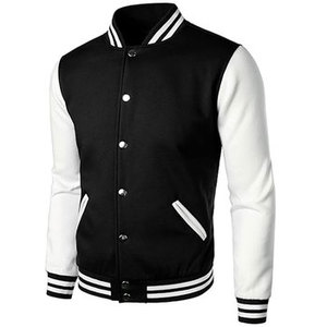Veste universitaire homme noire et blanche en mélange de laine, style Letterman, boutonnée, longueur standard, pour l'extérieur - Product Image 2