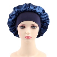 Bonnet de nuit unisexe en satin noir double couche avec bande tressée douce pour le soin des cheveux, bonnet rond double couche, bonnet de bain