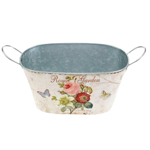 Pots en zinc faits à la main avec motif floral peint, jardinières multifonctionnelles en fer pour la maison, le jardin et le balcon - Product Image 5