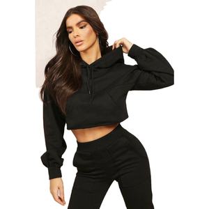 Meilleure vente Haut court à manches longues de couleur unie pour femmes pull à capuche brodé personnalisé pour l'hiver - Product Image 3