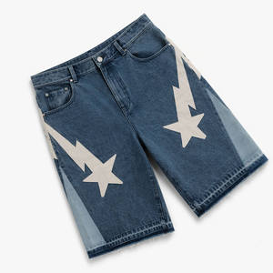 Pantalones Cortos de Mezclilla de Cintura Alta para Hombre con Apliques de Estrellas, Estilo Casual, Tejido de Algodón Azul - Product Image 5