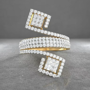 Bague moderne en or, double carrée, à manchette ouverte, géométrique, style bypass, tendance, pour bijoux de fête et de mariage - Product Image 1