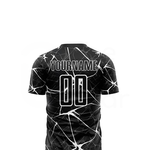 ชุดเสื้อฟุตบอลแบบซับลิเมชั่นสั่งทำพิเศษสำหรับผู้ชาย สีดำขาว ลายแตก คอวี ระบายเหงื่อได้ดี เหมาะกับทุกฤดูกาล ชุดทีม - Product Image 4