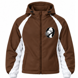 Veste à capuche zippée intégrale marron chocolat et blanc, coupe-vent athlétique personnalisé, vêtement de sport léger pour l'entraînement et les activités de plein air - Product Image 1