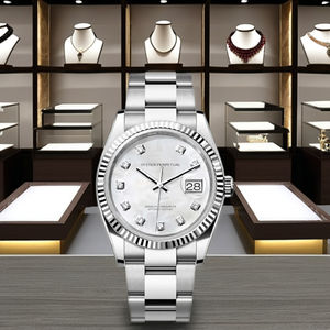 Silver Tone Stainless Steel <b>Watch</b> White Mother <b>Pearl</b> Dial Diamond Hour Markers High Quality Limited Edition Luxury <b>Watch</b> Coin - Product Image 3