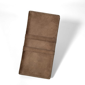 [High Quality] Handmade Castello Genuine Oiled Waxy Leather Long <b>Wallet</b> Open Closure Polyester Unisex Black Burgundy Green - Product Image 1