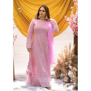 Ensemble de costume en mousseline de soie Chikankari rose pétale taille XS - Product Image 3