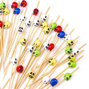 Handmade 100ct Multicolor Skulls Bamboo Cocktail Picks 4.7\" <b>Toothpicks</b> - Product Image 2