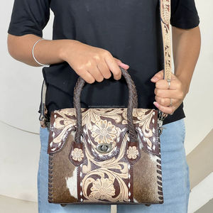 Nouvel Arrivage : Mini Sac à Main en Cuir de Vachette Façonné à la Main pour Femme, Sac Bandoulière Sculpté Floral, Sacs Fourre-Tout en Cuir à Poils - Product Image 4