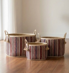 Handmade Natural Bamboo Woven <b>Storage</b> Basket with Handles Round Picnic Hamper Eco Friendly Home Organizer for <b>Clothes</b> and Toys - Product Image 3
