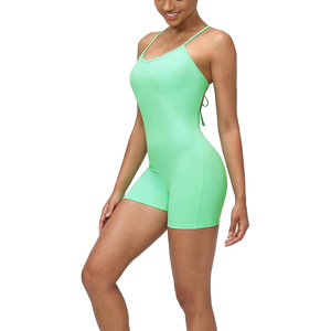 High Waist Yoga Bodysuit Women Nylon Spandex Blend One Piece Jumpsuit Shorts Breathable Solid Halter Strap Gym Wear - Product Image 2