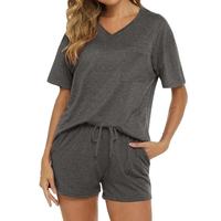 Ensemble T-shirt et short tendance 2026 100 % coton pour femme, col rond, manches courtes, tenue d'été deux pièces