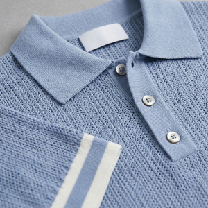 Chemise Homme Vintage en Maille Anti-Plis Unie, Manches Courtes Respirantes avec Bordure Contrastante, Style Rétro Décontracté pour l'Été - Product Image 3