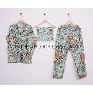 ชุดนอนผ้าฝ้ายเนื้อนุ่มพิมพ์ลายดอกไม้ด้วยมือ ชุดนอนแขนยาวสำหรับผู้หญิง ใส่สบายๆ ในช่วงฤดูร้อน เหมาะสำหรับใช้ในชีวิตประจำวัน - Product Image 2