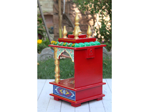 Handcrafted Wooden Temple for Home with Storage Drawer Wooden <b>Mandir</b> for Home Pooja with Drawer & Painted Pillar wall hanging - Product Image 6