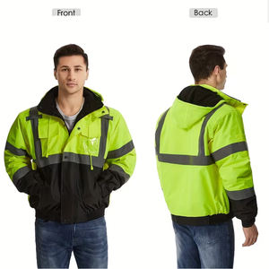 Chaqueta de Seguridad Invernal con Capucha y Luces LED de Alta Visibilidad, Impermeable, con Logotipo Frontal para Trabajo Nocturno en Carreteras - Product Image 3