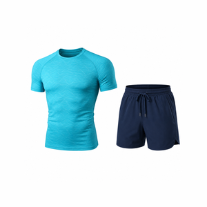 Ensemble de vêtements de sport pour homme, t-shirt de course léger en mesh et short athlétique, vêtements de sport pour la salle de sport, entraînement physique, séchage rapide, évacuation de l'humidité - Product Image 1