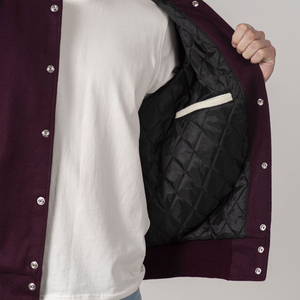 Mens Varsity <b>Jacket</b> Maroon and White Custom Letterman Baseball Bomber College <b>Jacket</b> with PU <b>Leather</b> Sleeves OEM Manufacturer - Product Image 3