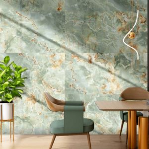 Carreaux muraux en porcelaine effet marbre vert moderne 600x1200 finition semi-mate pour espaces de repas intérieurs - Product Image 1