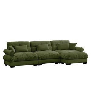 Divano Componibile in Velluto Super Confortevole e Oversize con Pouf Mobile, Braccioli Imbottiti e Tasche Profonde per Soggiorno - Product Image 4
