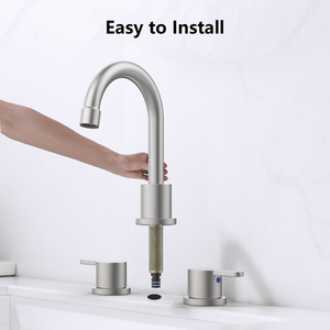 Rubinetto per lavabo bagno a 2 maniglie, 8 pollici, 3 fori, con beccuccio girevole a 360°, finitura Nichel Spazzolato, con scarico a scomparsa - Product Image 6