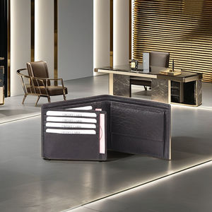 Royaa Unisex Geometric Pattern Genuine Leather Long <b>Wallet</b> Minimalist Thin Design <b>RFID</b> <b>Blocking</b> Cowhide Open Closure Polyester - Product Image 6