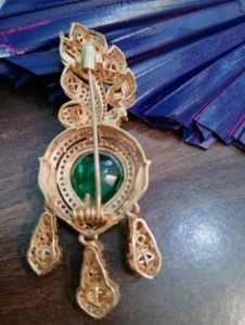 Broche en forme de kalangi avec pierre doublette verte pour cadeau de mariage pour homme, cadeau pour le marié, accessoires Dulha, métal argent 925 - Product Image 4