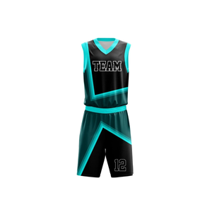 Conjunto de Uniforme de Baloncesto Sublimado Personalizado, Negro y Verde Azulado, Cuello en V, Sin Mangas, Absorbe la Humedad, Unisex para Adultos, Ropa de Equipo - Product Image 6