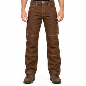 Pantalon de travail en coton marron unisexe, poches cargo utilitaires, anti-plis, évacuation de l'humidité - Product Image 2